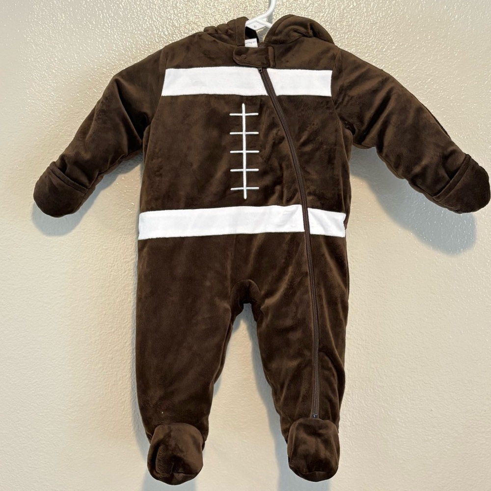 Koala Baby Football Snowsuit Bunting Infant Brown Fleece Hooded One Piece Sz 9M